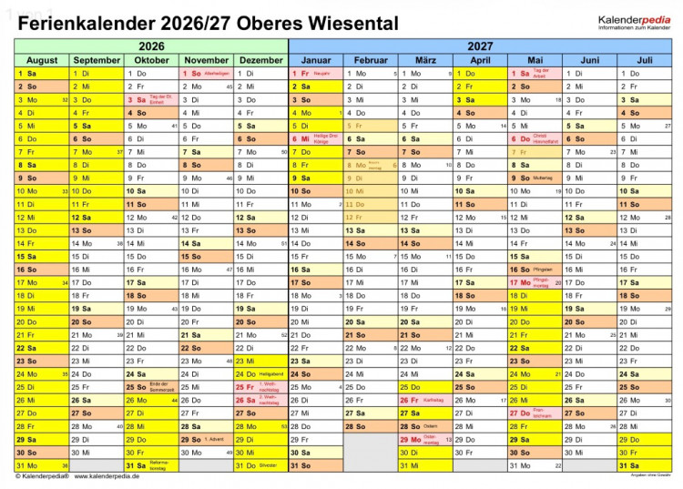 Ferienkalender 2026/2027
